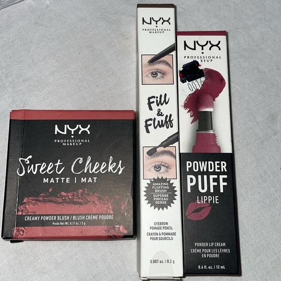 NYX PROFESSIONAL MAKEUP 3pc Eyebrow Fill & Fluff Matte Blush Powder Puff Lippie - Picture 8 of 8